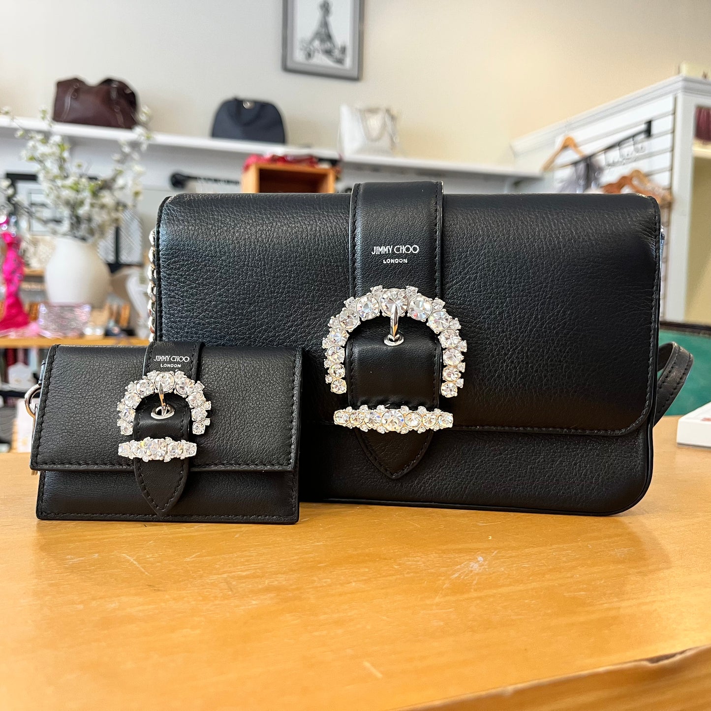 Jimmy Choo Cheri Key Chain card case wit rhinestones