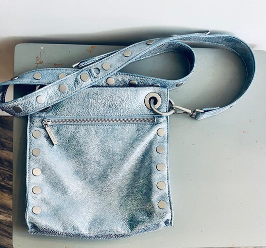 Tony metallic blue crossbody with grommets