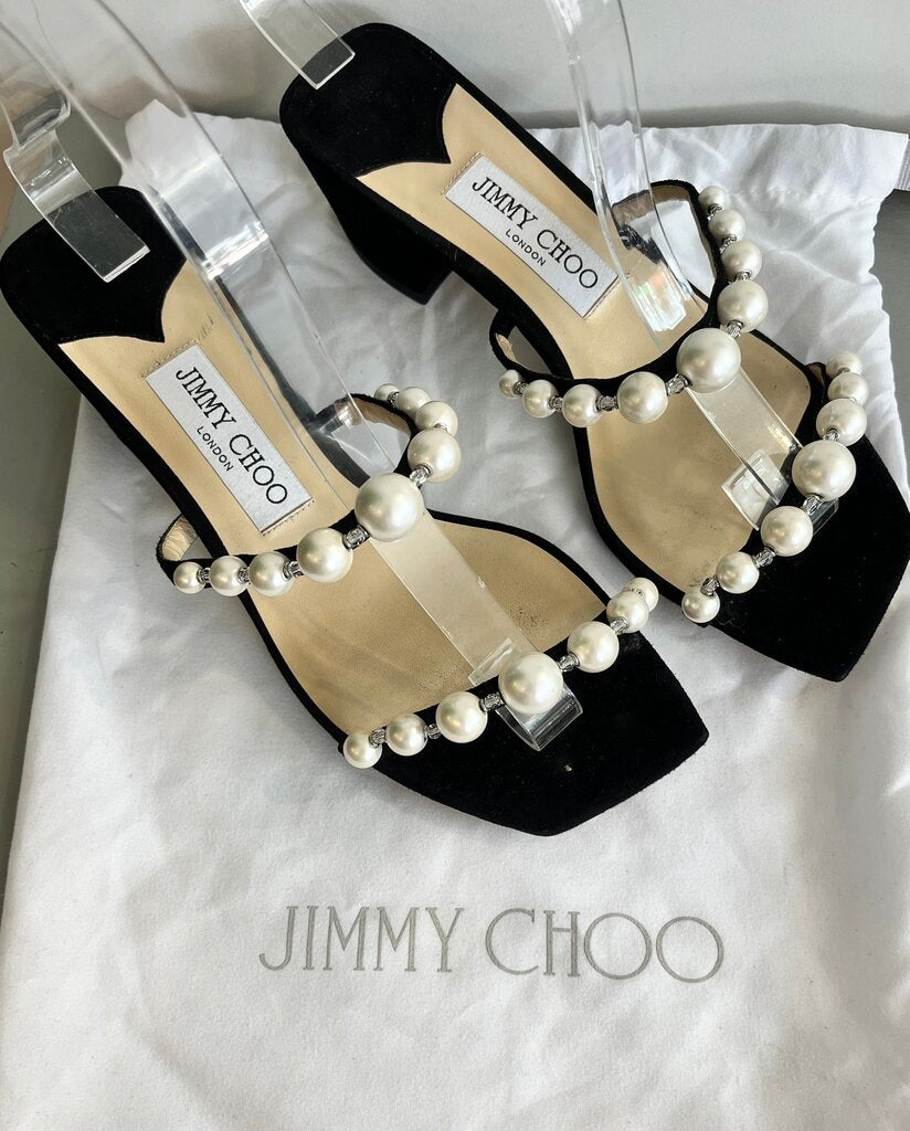 amara 85 slides pearl and crystal suede block heel