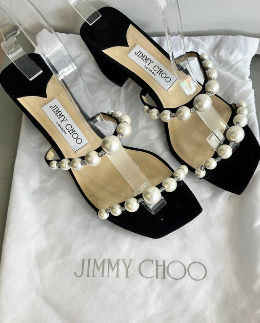 amara 85 slides pearl and crystal suede block heel